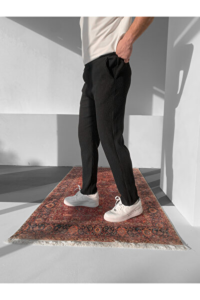 NO1 KONSEPT Ανδρικό άνετο παντελόνι από ύφασμα με μαύρο ραβδωτό