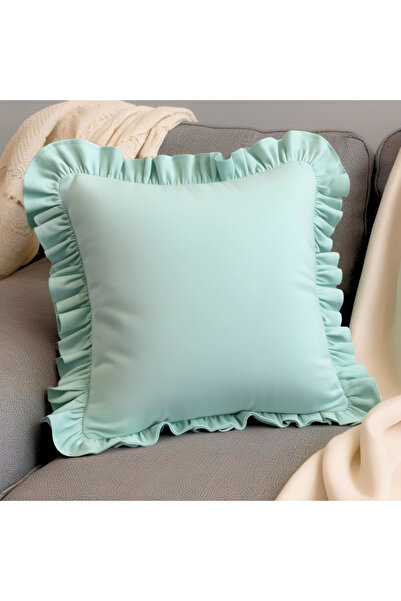 Bc Home Mint Green Velvet Look Country Style Ruffled Square Throw Pillow Cove...