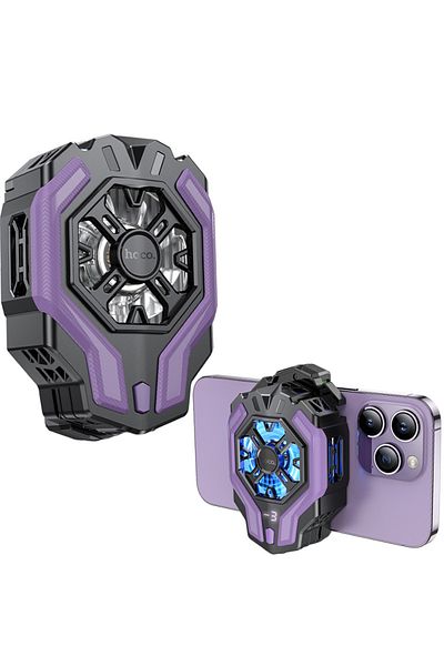 REDz Accessories HOCO GM26 Phone Cooler, Fast Cooling, 3 Cooling Speeds, Temperature Display, Purple-Black