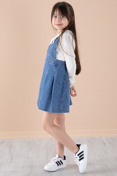 Cansın Mini Blue Jean Salopetli and Lace Badili Girl's 2 Piece Set 20305