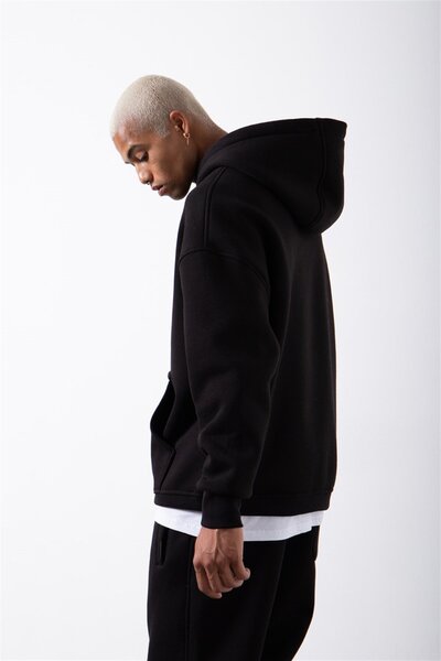 Machinist Огромна суитшърт с качулка и джобове, черна