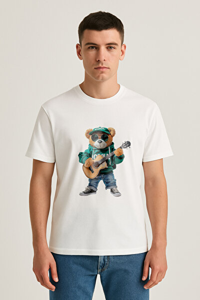 MED Cool Ayıcık Gitar Baskılı Erkek Tişört - Renk Seçenekli, Yazlık Kombinler...