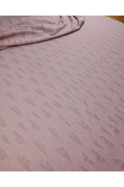 Kumaş Parça Tricotat moale, flexibil, cu model de inimă, roz, crem, în culori Lățime: 150 cm