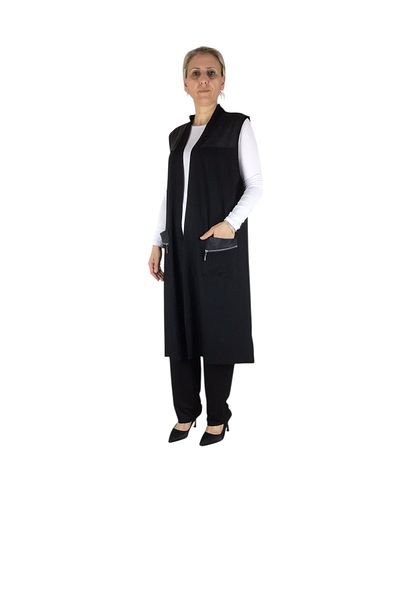 ECE GİYİM Women's Open Front Leather Detailled Sports Vest with Top Pocket and Pocket Zipper Accessories