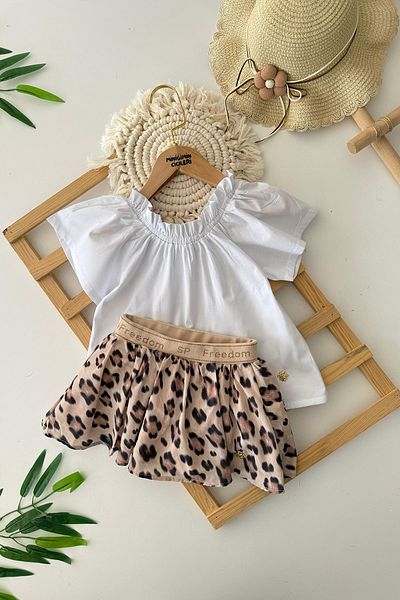 Minigimin Cicileri Комплект за момиче с леопардов шарен мотив „Чицилери“ на My Little One's - бял