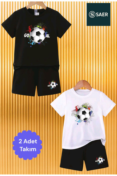 SAER 2 τεμάχια εμπριμέ σετ για αγόρια με λαιμόκοψη ποδηλάτου, βαμβακερό μπλου...