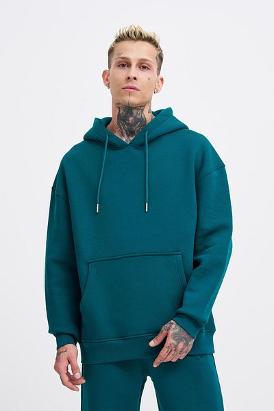 Machinist Men's Oversize Basic Hooded Sweatshirt Oil Green