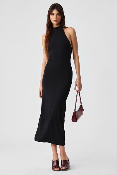 GRIMELANGE Jojose Women's Turtleneck Sleeveless Regular Black Dress