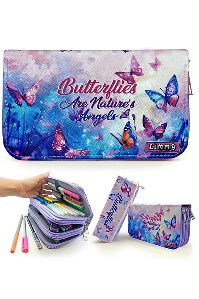 senacacollection Pencil Case Black Pink Blink Organizer Pencil Case Vegan Leather 3 Compartments 1 PCS