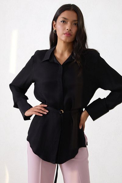 Setre Black Waist Belt Long Sleeve Shirt