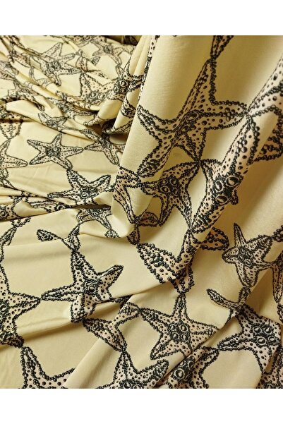 Kumaş Parça Tricou subțire lucios cu model de stele de culoare ecru - 130 cm
