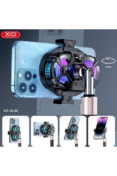 REDz Accessories Cooler Dual Phone XO-SL04, 3 Speed Fan, Clamp Fixing, RGB LED, Black