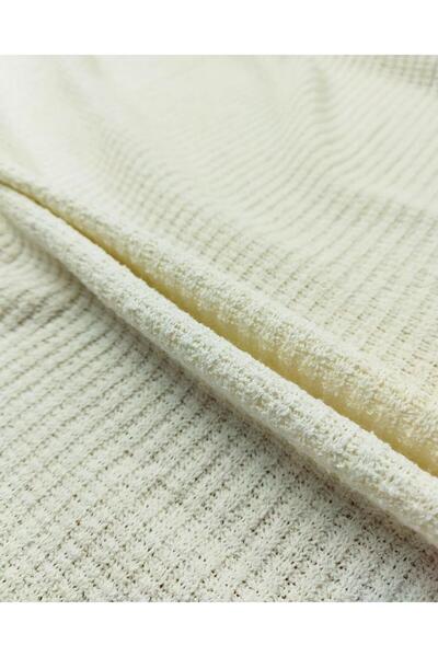 Kumaş Parça Tricotat de culoare ecru flexibil plin - 140 cm x 170 cm (lățime)