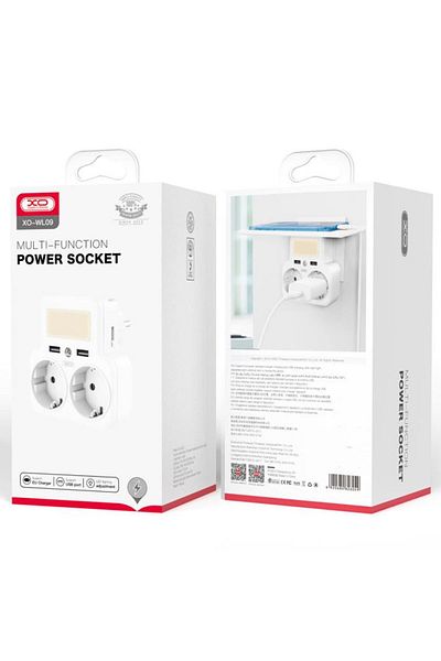 REDz Accessories Double Plug with USB Slot, LED Night Light with Sensor, EU Plug, XO-WL09, White