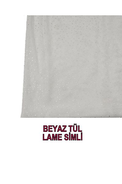 Kumaş Parça Λεπτό μαλακό τούλι 140cm White Lame Glitter