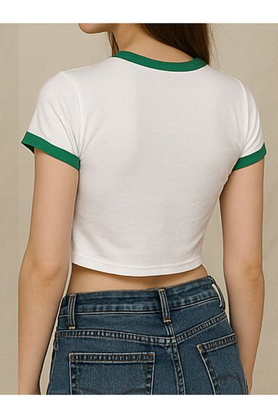Touz Moda Λευκή μπλούζα με στάμπα Boston με πράσινη σωλήνωση