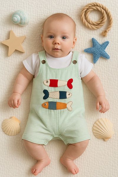 Babydonat Fish Embroidered Short Sleeve Baby Boy Jumpsuit