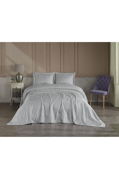 Stylish Home Bed Blanket 240 X 260 With 2 Pillowcase 50 X 70 Serena Grey