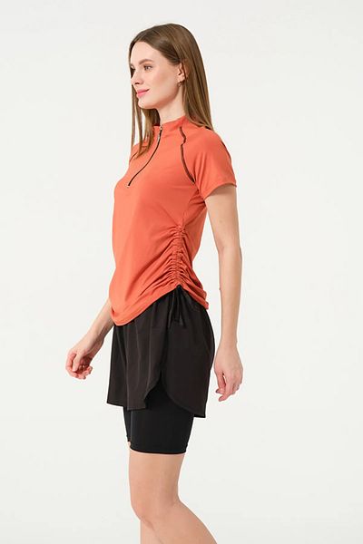 TESMAY Short Sleeve Half Zip Quick Dry Fabric Shorts Women's Semi-Covered Swimsuit with Leggings