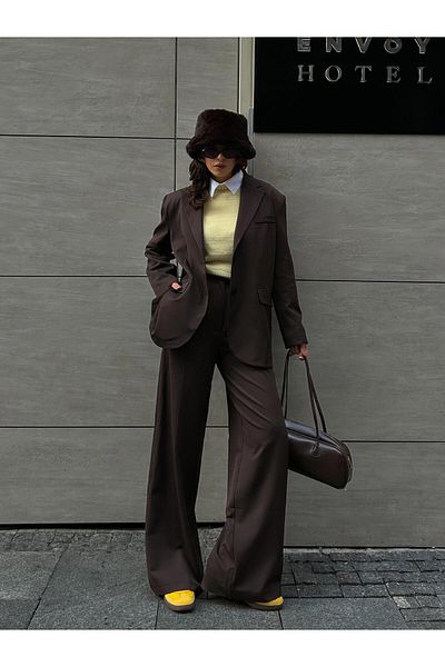 Juste Pleated Detailed Palazzo Trousers Brown