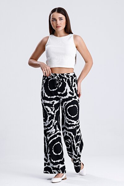 MD trend Жіночі широкі штани з еластичним поясом і жіночим візерунком