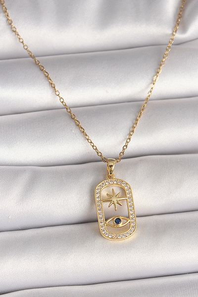 Skygo 316L Steel Gold Color Chain Zircon Stone Eye Star Model Women's Necklace - Tj-Bko9984