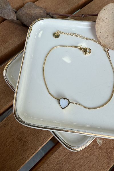 AURA ATELIER Minimal Heart Bracelet in Steel Snake Chain 17+5cm