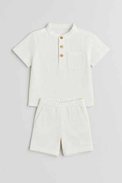MİNİKANKA Boy's 2-6 Years Old Judge Collar Shirt and Shorts Muslin Linen Suit
