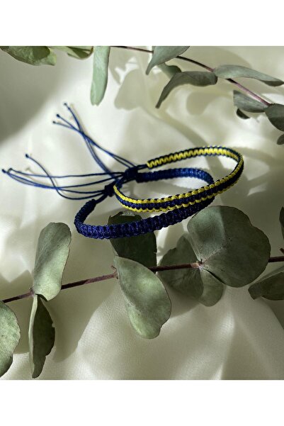 sabiha aksesuar Sarı Lacivert Taraftar İp Bileklik 2li Kombin