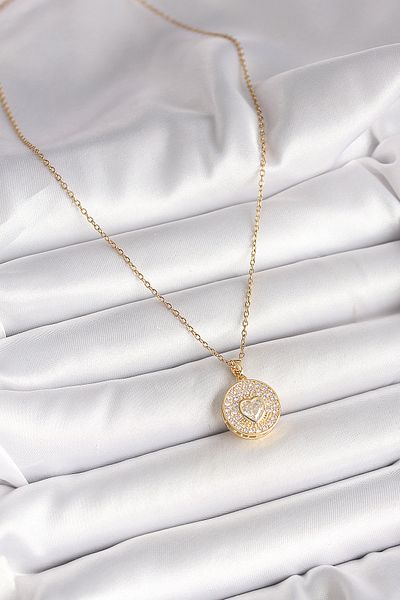 Skygo 316L Steel Gold Color Chain Locket Zircon Stone Heart Model Women's Necklace - Tj-Bko9946
