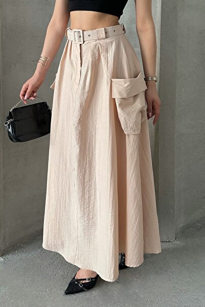 MD trend Women's Belted Big Pocket Detailed Skirt