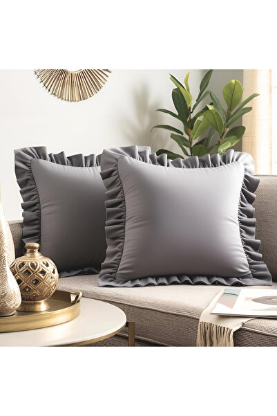 Bc Home 2-Piece Gray Country Ruffled Square Throw Pillow Cover Soft Textured ...
