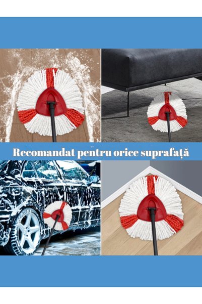 TrioStore Rezerva Mop Rotativ Compatibile V Easy Wring Turbo si UltraSpin, 2 in 1, Alb/Rosu