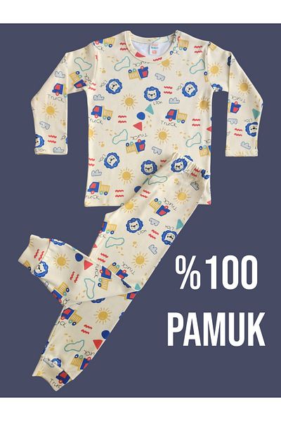 çamaşır bahçesi kendinize iyi bakın Long Sleeve Patterned Children's Pajama Set # Printedchildren's Pajamasuit # Laundry Yard # Trucksleepwear