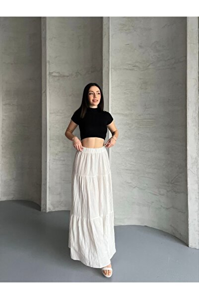 İLKCET MODA Довга спідниця з муслінової тканини з гофрованими шарами