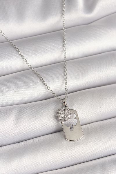 Skygo 316L Steel Silver Color Chain Zircon Stone Clover Model Women's Necklace - Tj-Bko9955