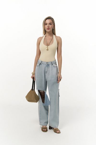 MAİ COLLECTİON Garbo Ripped Detail Blue Jean Trousers