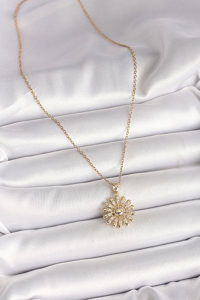 Skygo 316L Steel Gold Color Chain Zircon Stone Sun Model Women's Necklace - Tj-Bko9966