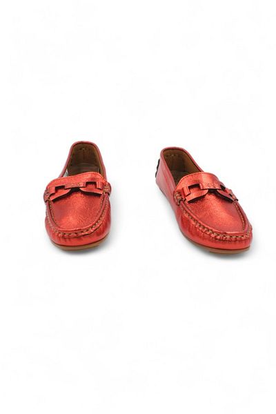 ENDİCAN 025 1001 Women's Classic Ballerinas with Buckle on the Front Red Metallic