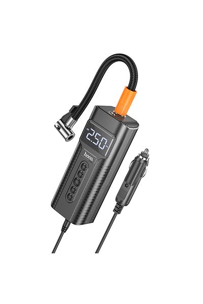 REDz Accessories Air Compressor, Hoco PH55 Air Pump, Maximum 2.5 Bar, 3.1m Cable, LED Flashlight, Black