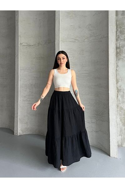 İLKCET MODA Fusta lungă din țesătură de muselină stratificată