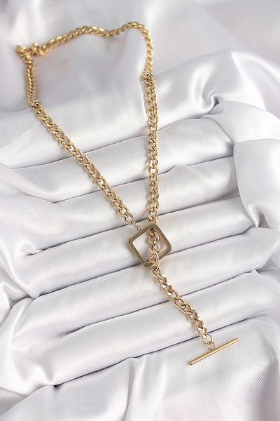 Skygo 316L Steel Gold Color Chain Model Square Figure Women's Necklace - Tj-Bko9939
