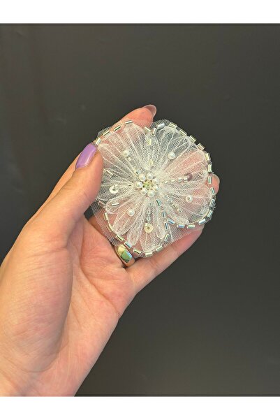 BONCUK İŞLEME PUL PAYETLİ TÜL ÇİÇEK ARMA DİKİŞ APLİKE 9X9 CM