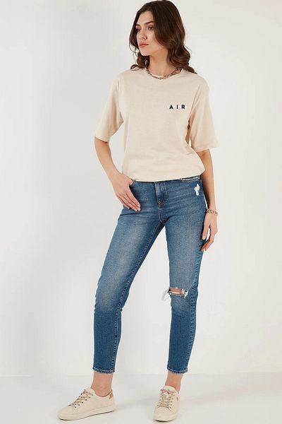 Superlife Superlife Women's Crew Neck Regular Fit Air Printed T-Shirt Spr21Yk23