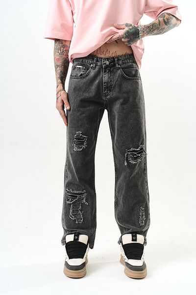 Respire Baggy Slit Detailed Jean Trousers Anthracite