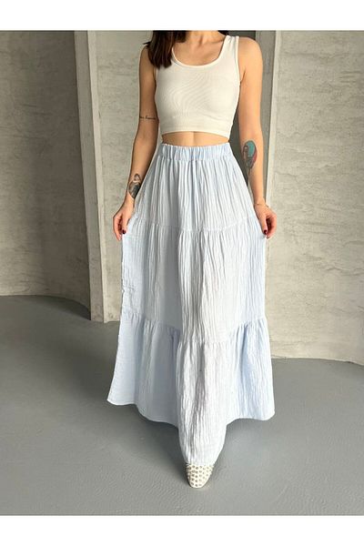 İLKCET MODA Fusta lungă din țesătură de muselină stratificată