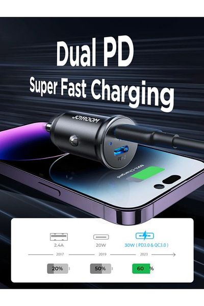 Joyroom JR-CCN06 30W 2C Mini Metal Car Charger Black