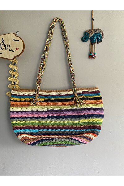 Sibel renkli kağıt ip dev boy plaj çantası