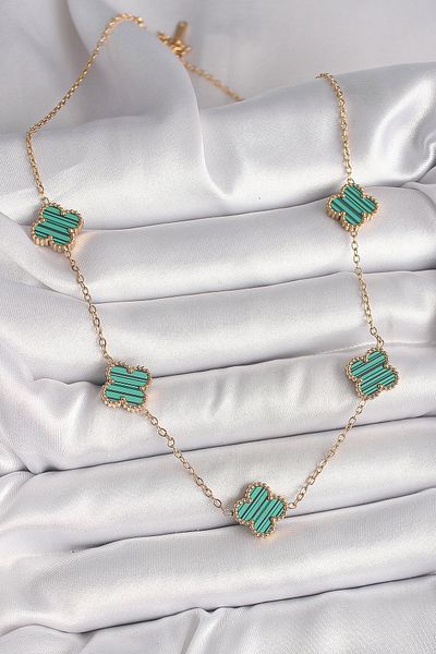 Skygo 316L Steel Gold Color Chain Green Clover Model Women's Necklace - Tj-Bko9925