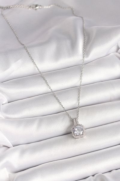 Skygo 316L Steel Silver Color Chain Zircon Stone Square Model Women's Necklace - Tj-Bko9957